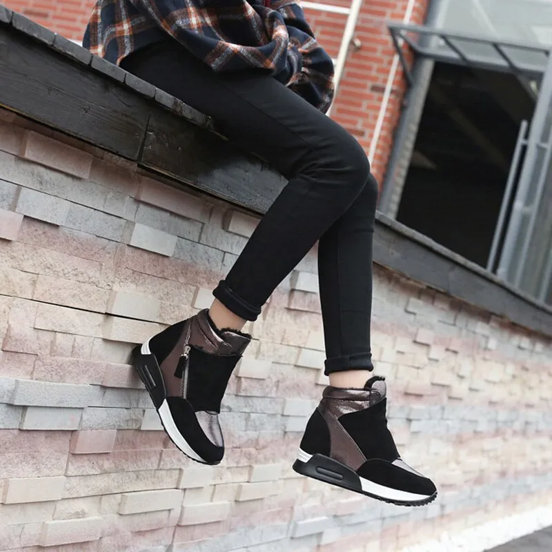 2022 Autumn Winter Shoes Women Suede Leather Boots Fashion Women Sneakers Casual Woman Snow Boots Height Increasing Shoes N045