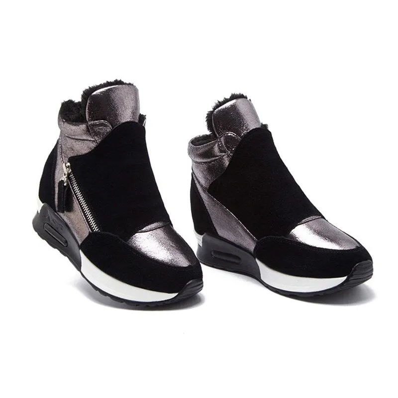 2022 Autumn Winter Shoes Women Suede Leather Boots Fashion Women Sneakers Casual Woman Snow Boots Height Increasing Shoes N045