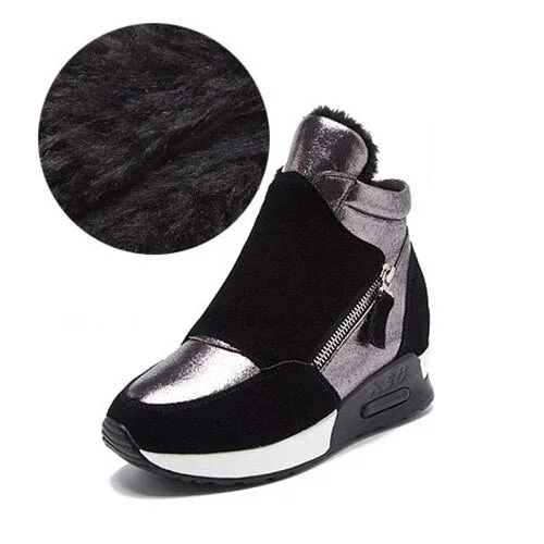 2022 Autumn Winter Shoes Women Suede Leather Boots Fashion Women Sneakers Casual Woman Snow Boots Height Increasing Shoes N045