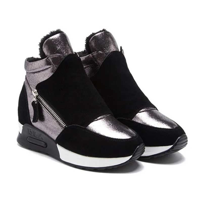 2022 Autumn Winter Shoes Women Suede Leather Boots Fashion Women Sneakers Casual Woman Snow Boots Height Increasing Shoes N045