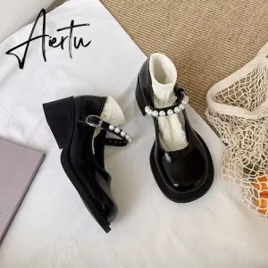 Aiertu Lolita shoes spring fashion pearl platform high heels Mary Jane Japanese retro small leather shoes female college students shoes
