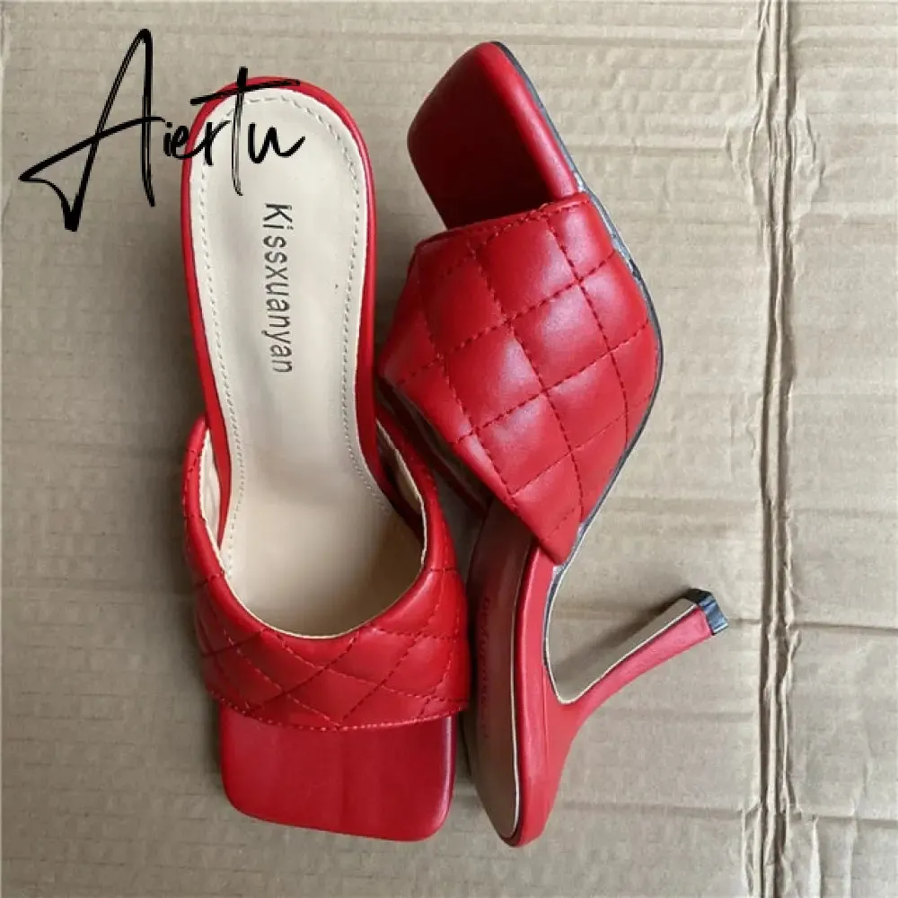 Aiertu Luxury Design Slides Women 9cm High Heels Mules Fetish Summer Sandals Stiletto Heels Slippers Prom Platform Stripper Shoes