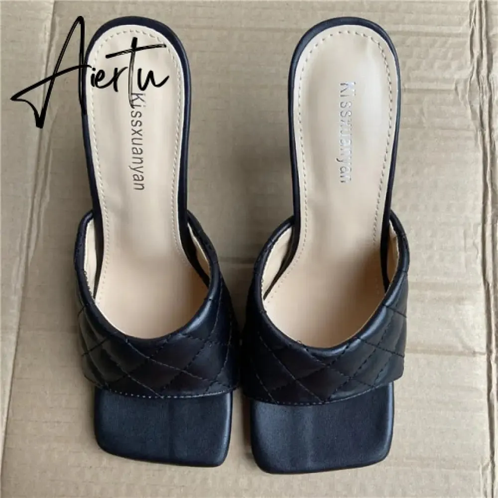 Aiertu Luxury Design Slides Women 9cm High Heels Mules Fetish Summer Sandals Stiletto Heels Slippers Prom Platform Stripper Shoes