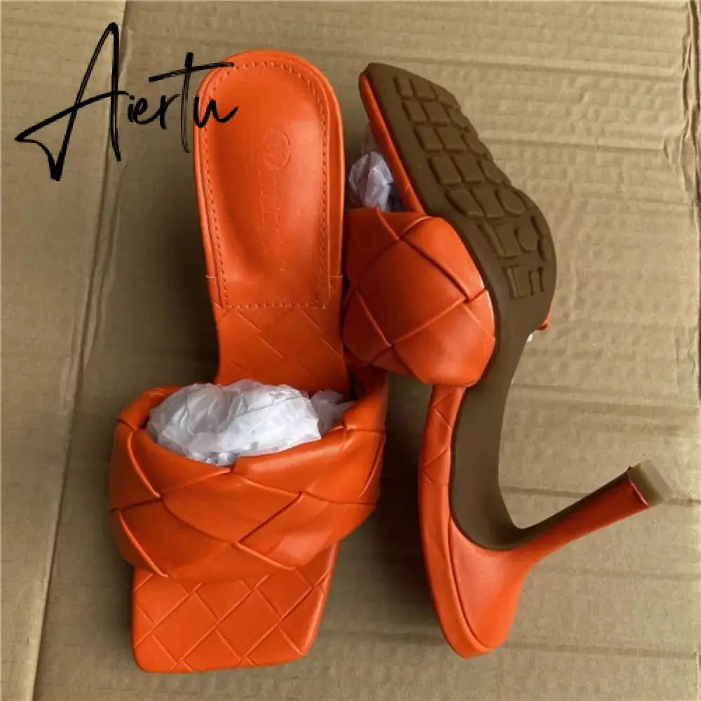 Aiertu Luxury Design Slides Women 9cm High Heels Mules Fetish Summer Sandals Stiletto Heels Slippers Prom Platform Stripper Shoes