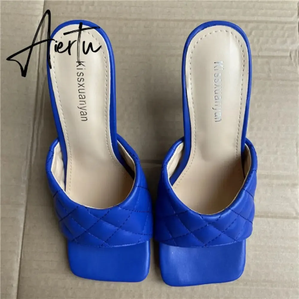 Aiertu Luxury Design Slides Women 9cm High Heels Mules Fetish Summer Sandals Stiletto Heels Slippers Prom Platform Stripper Shoes