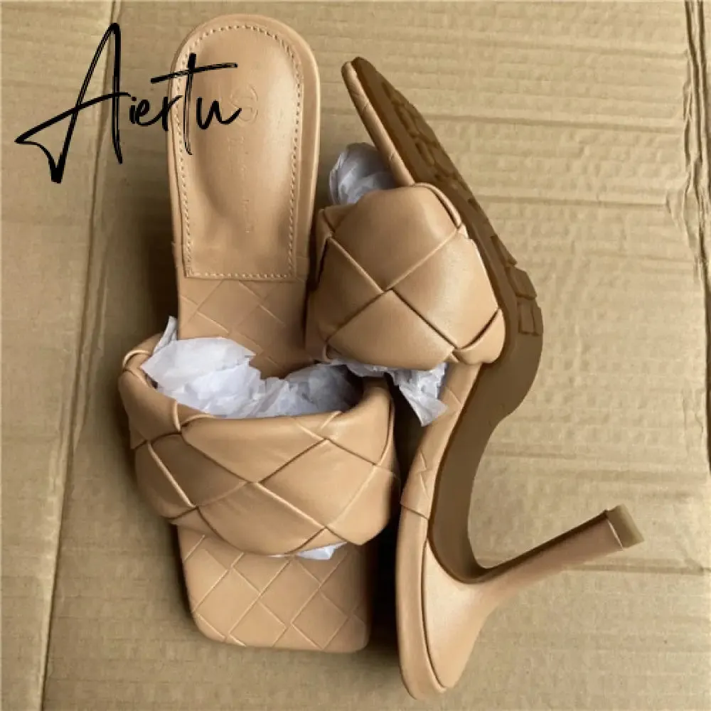 Aiertu Luxury Design Slides Women 9cm High Heels Mules Fetish Summer Sandals Stiletto Heels Slippers Prom Platform Stripper Shoes
