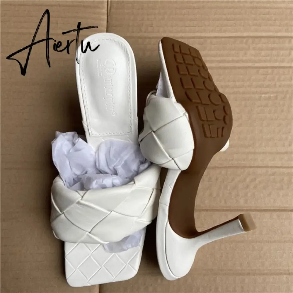 Aiertu Luxury Design Slides Women 9cm High Heels Mules Fetish Summer Sandals Stiletto Heels Slippers Prom Platform Stripper Shoes