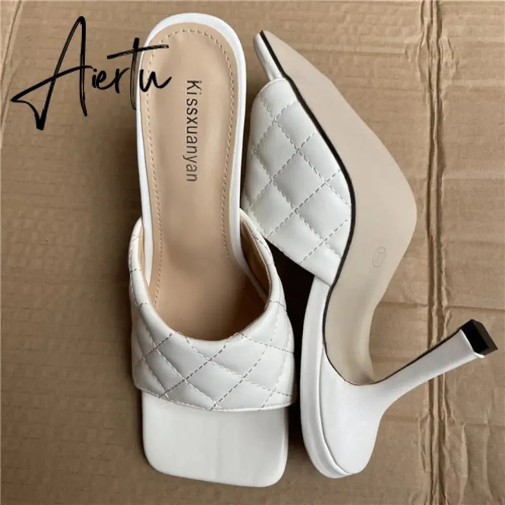 Aiertu Luxury Design Slides Women 9cm High Heels Mules Fetish Summer Sandals Stiletto Heels Slippers Prom Platform Stripper Shoes