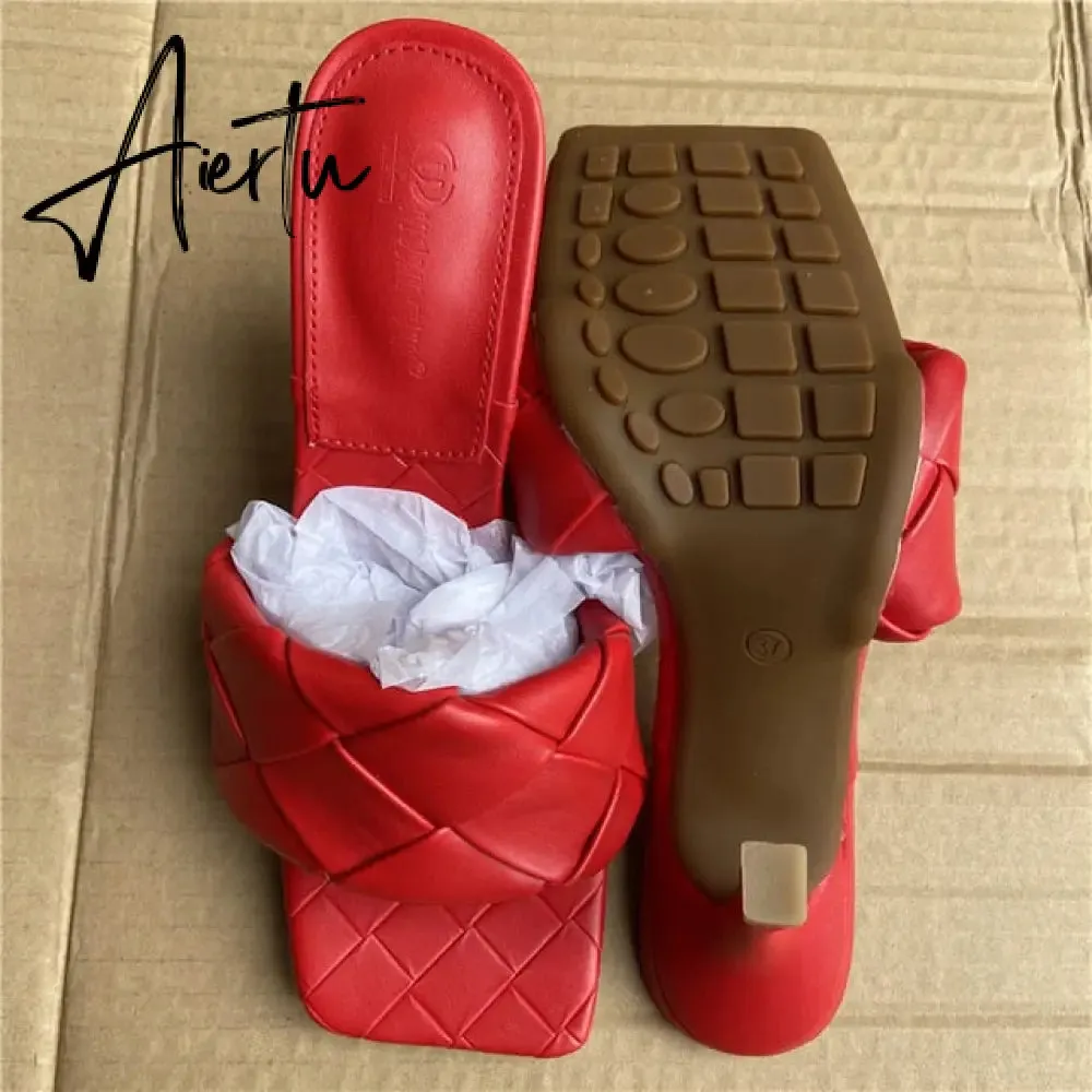 Aiertu Luxury Design Slides Women 9cm High Heels Mules Fetish Summer Sandals Stiletto Heels Slippers Prom Platform Stripper Shoes