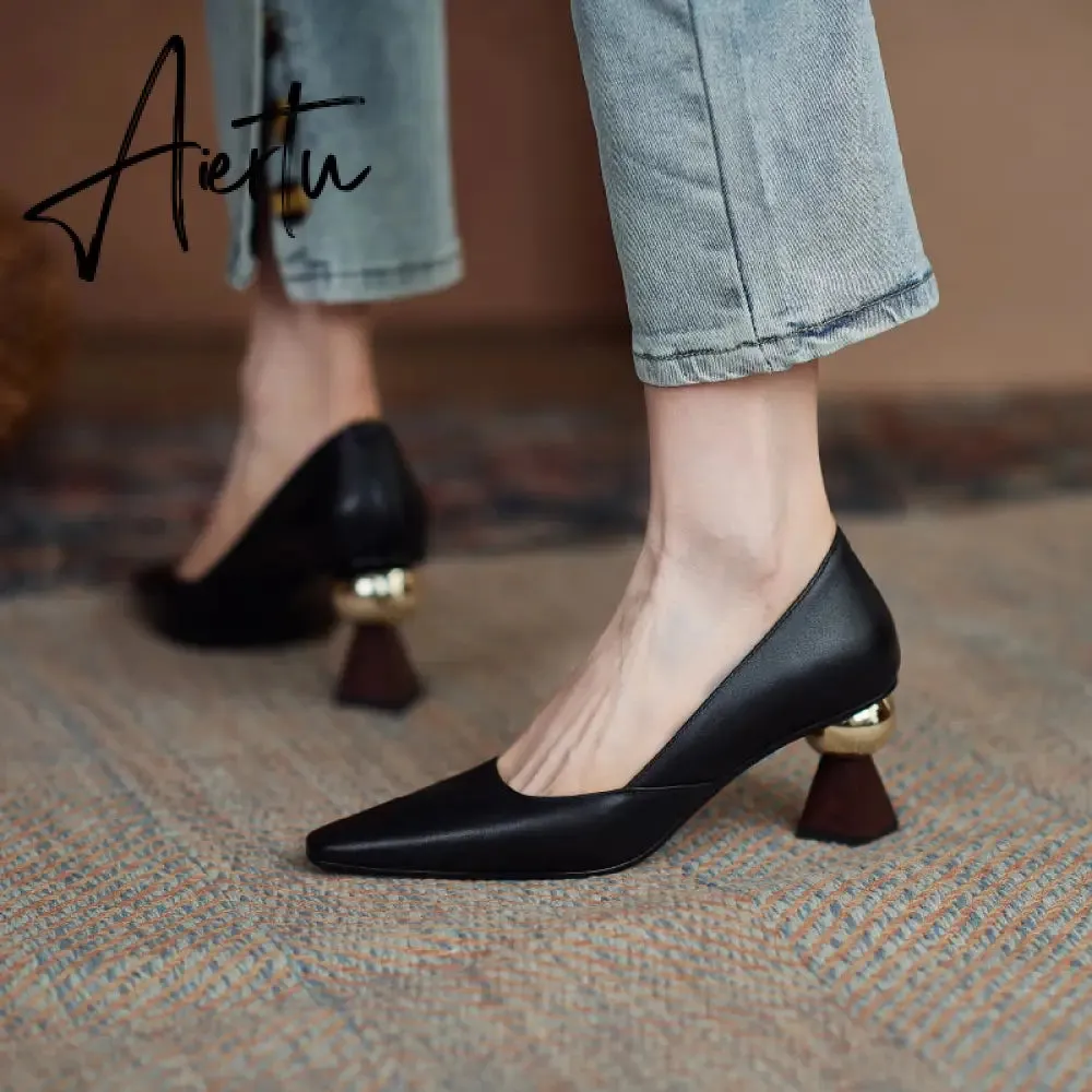 Aiertu Vintage Bride Heels Shoes Woman Heels Spring Genuine Leather High Heels Pumps for Women Party Basic Women Shoes Shoes Women