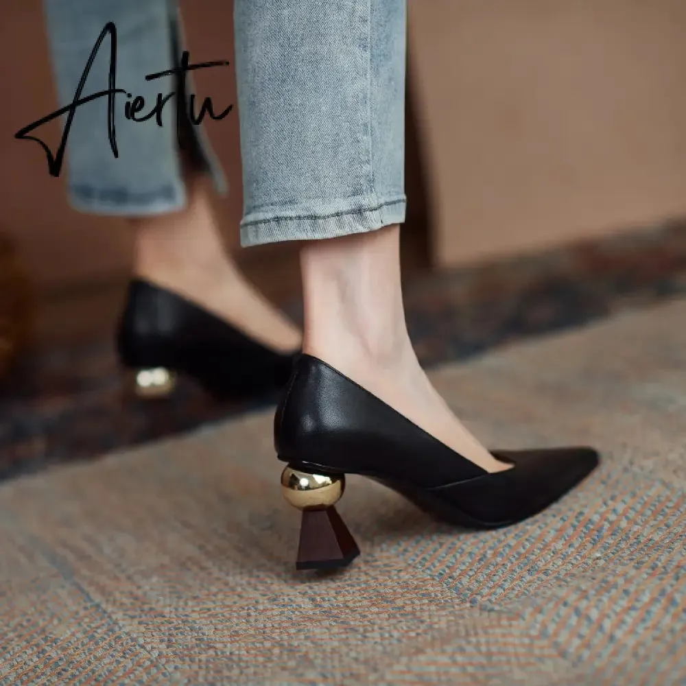 Aiertu Vintage Bride Heels Shoes Woman Heels Spring Genuine Leather High Heels Pumps for Women Party Basic Women Shoes Shoes Women