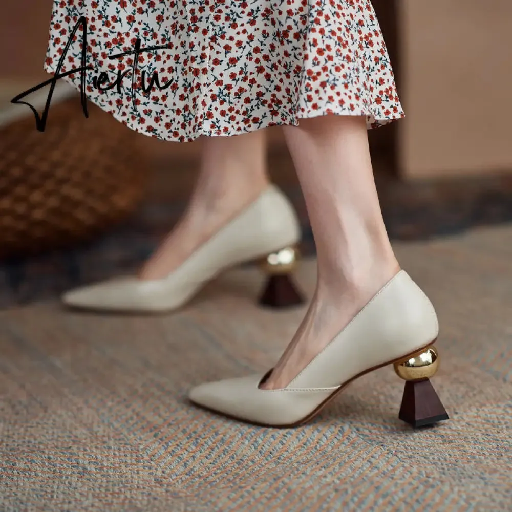 Aiertu Vintage Bride Heels Shoes Woman Heels Spring Genuine Leather High Heels Pumps for Women Party Basic Women Shoes Shoes Women