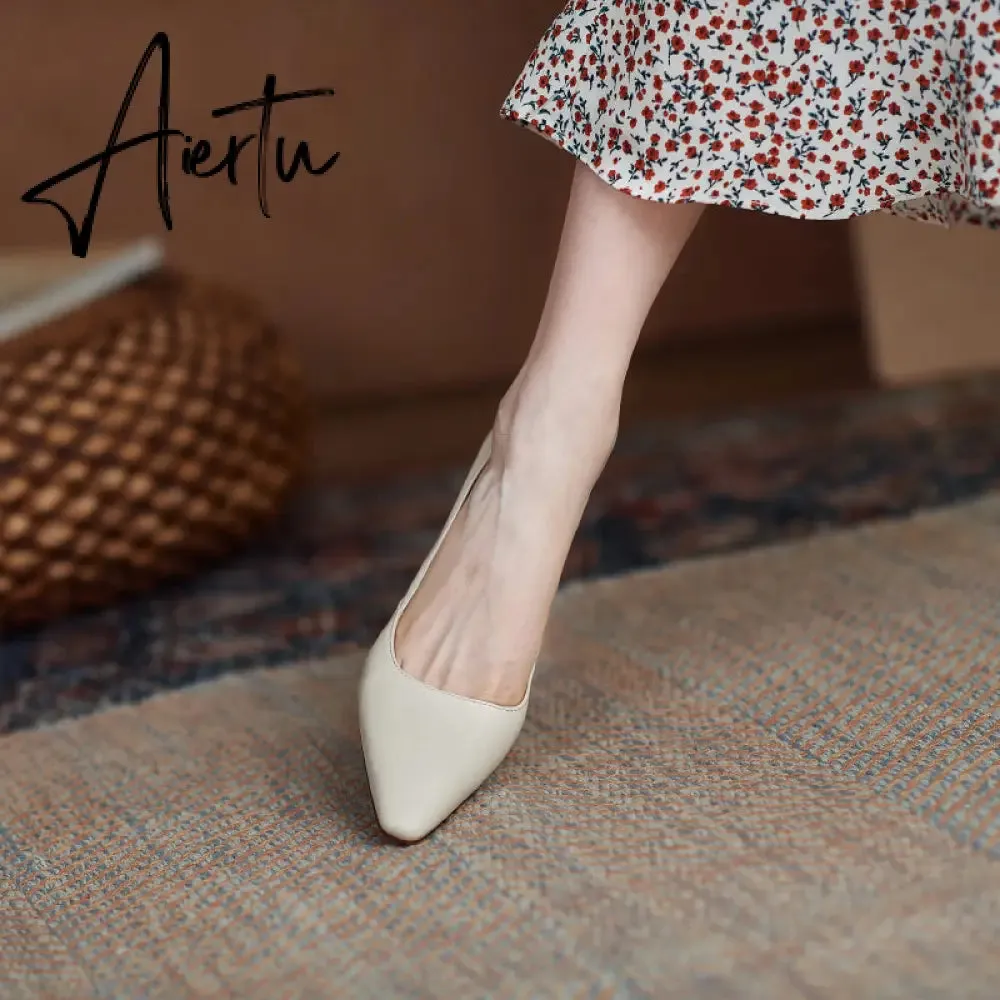Aiertu Vintage Bride Heels Shoes Woman Heels Spring Genuine Leather High Heels Pumps for Women Party Basic Women Shoes Shoes Women