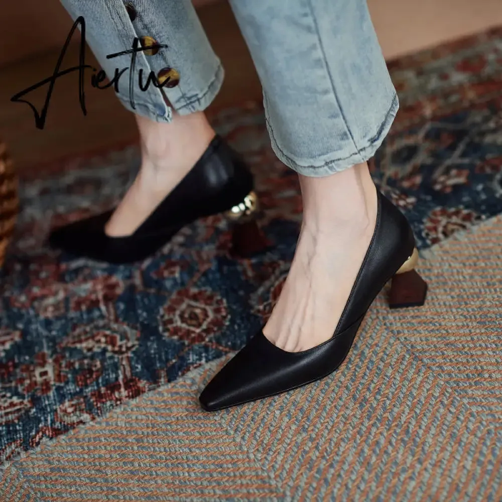 Aiertu Vintage Bride Heels Shoes Woman Heels Spring Genuine Leather High Heels Pumps for Women Party Basic Women Shoes Shoes Women
