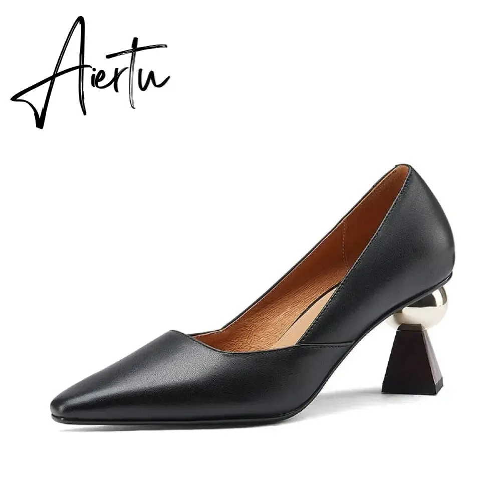 Aiertu Vintage Bride Heels Shoes Woman Heels Spring Genuine Leather High Heels Pumps for Women Party Basic Women Shoes Shoes Women