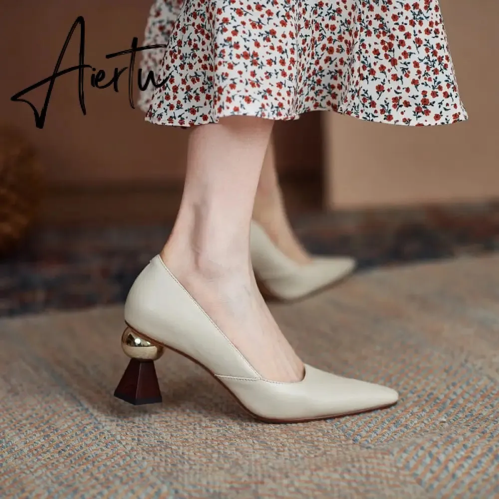 Aiertu Vintage Bride Heels Shoes Woman Heels Spring Genuine Leather High Heels Pumps for Women Party Basic Women Shoes Shoes Women