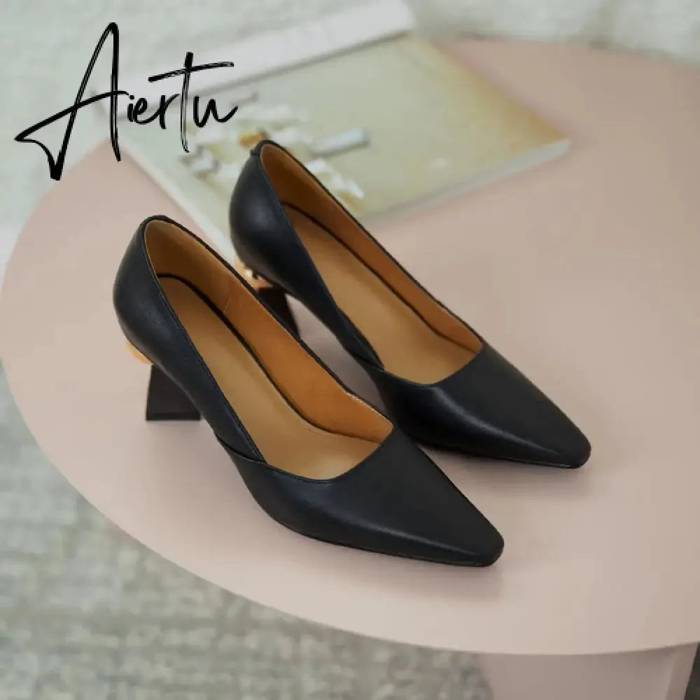 Aiertu Vintage Bride Heels Shoes Woman Heels Spring Genuine Leather High Heels Pumps for Women Party Basic Women Shoes Shoes Women