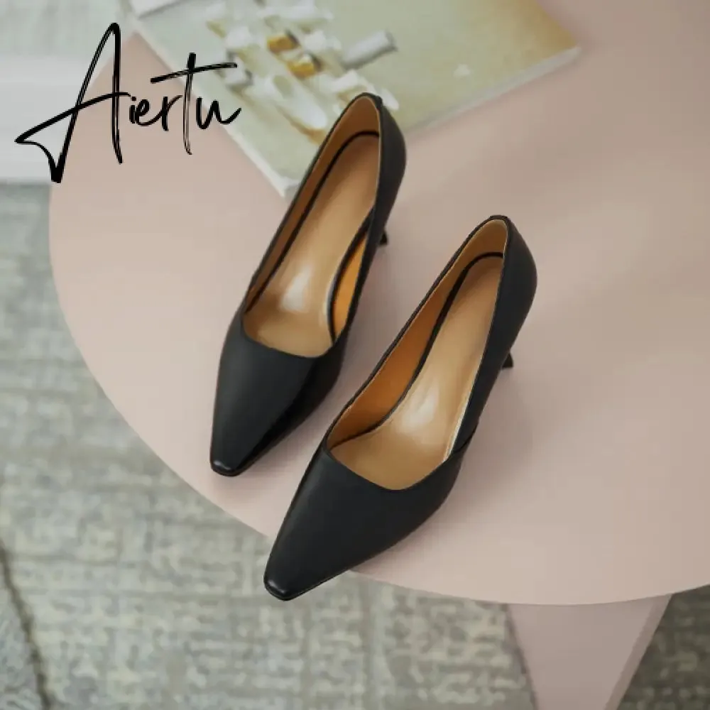 Aiertu Vintage Bride Heels Shoes Woman Heels Spring Genuine Leather High Heels Pumps for Women Party Basic Women Shoes Shoes Women