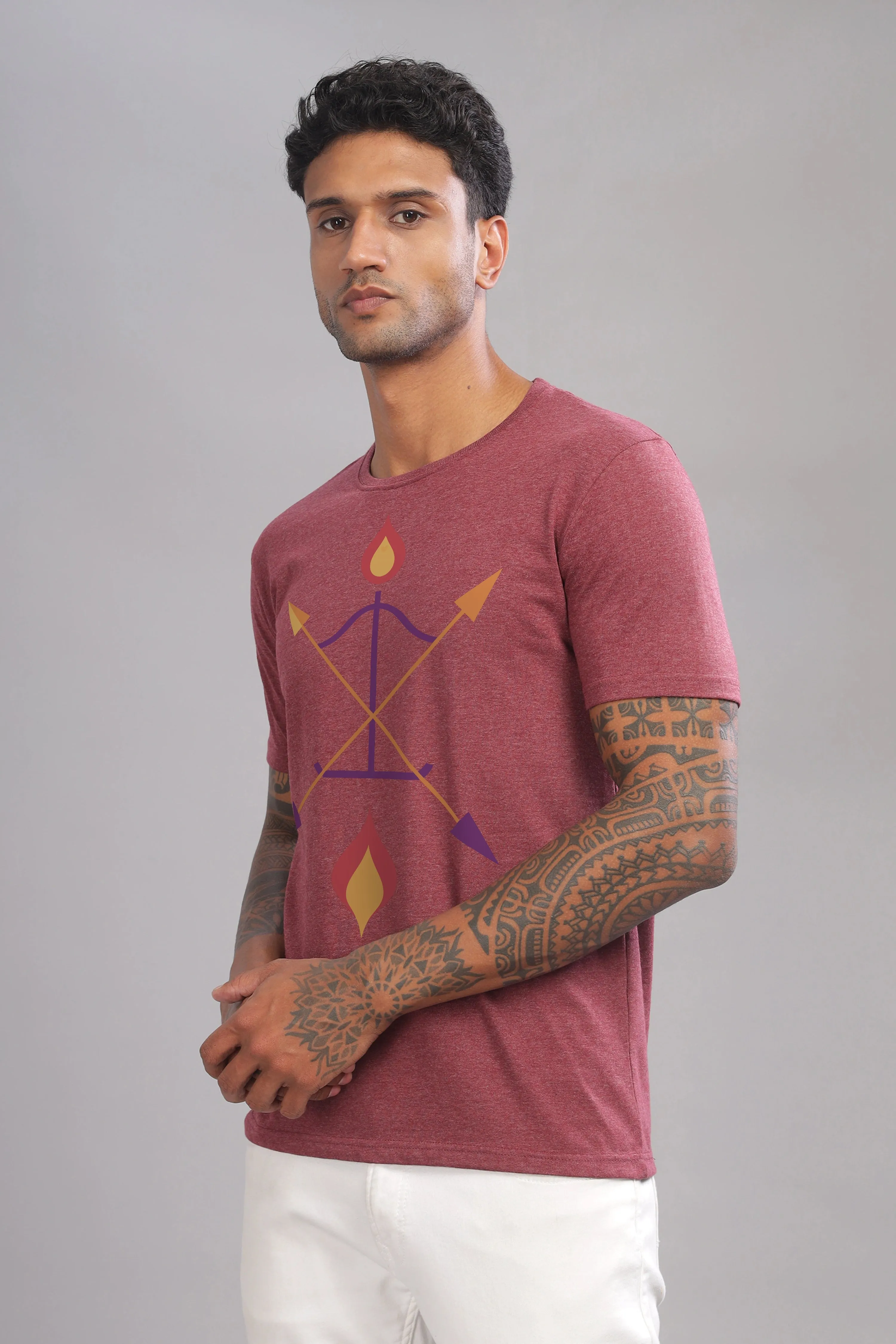 Arch and Aim - Eco Blend Cotton Maroon Crewneck Half Sleeve Unisex T-shirt