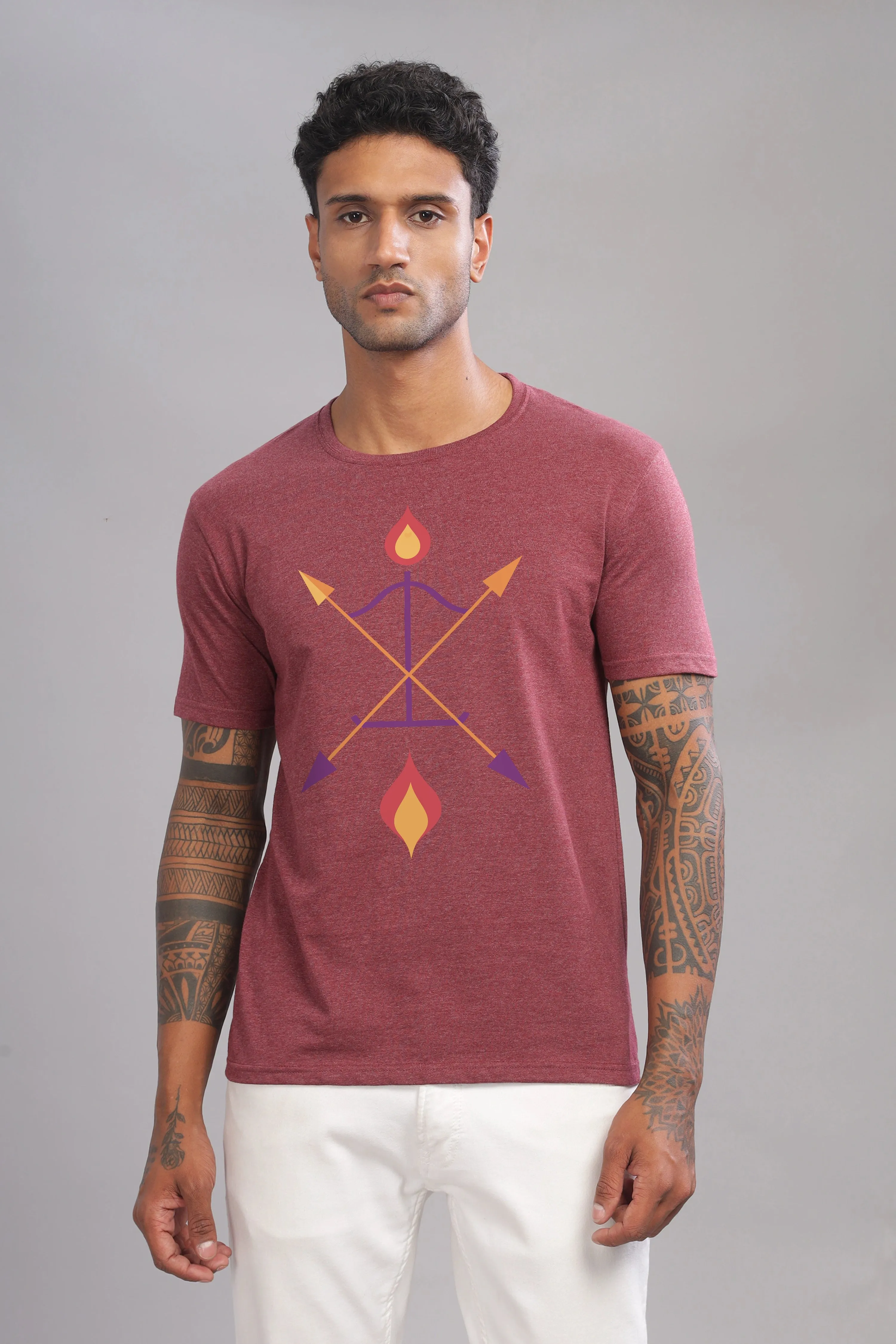 Arch and Aim - Eco Blend Cotton Maroon Crewneck Half Sleeve Unisex T-shirt