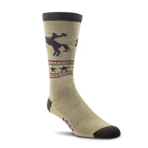 Ariat Men's Bronc Rider Mid Calf Everyday Performance Wool Sock in Brown
