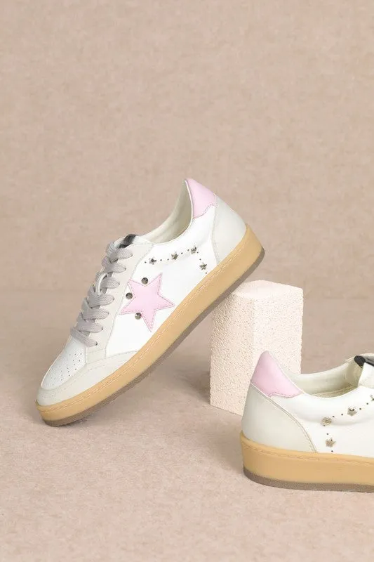 Avery Leather Suede Star Sneakers - White/Pink