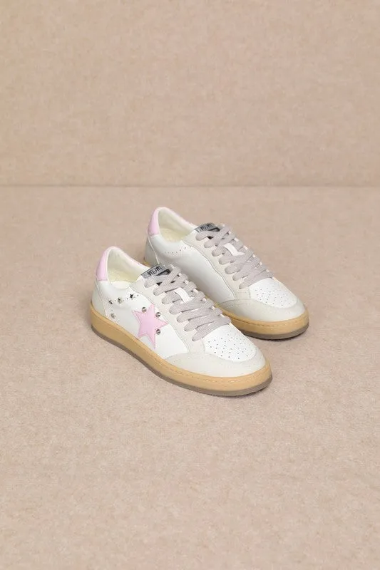 Avery Leather Suede Star Sneakers - White/Pink