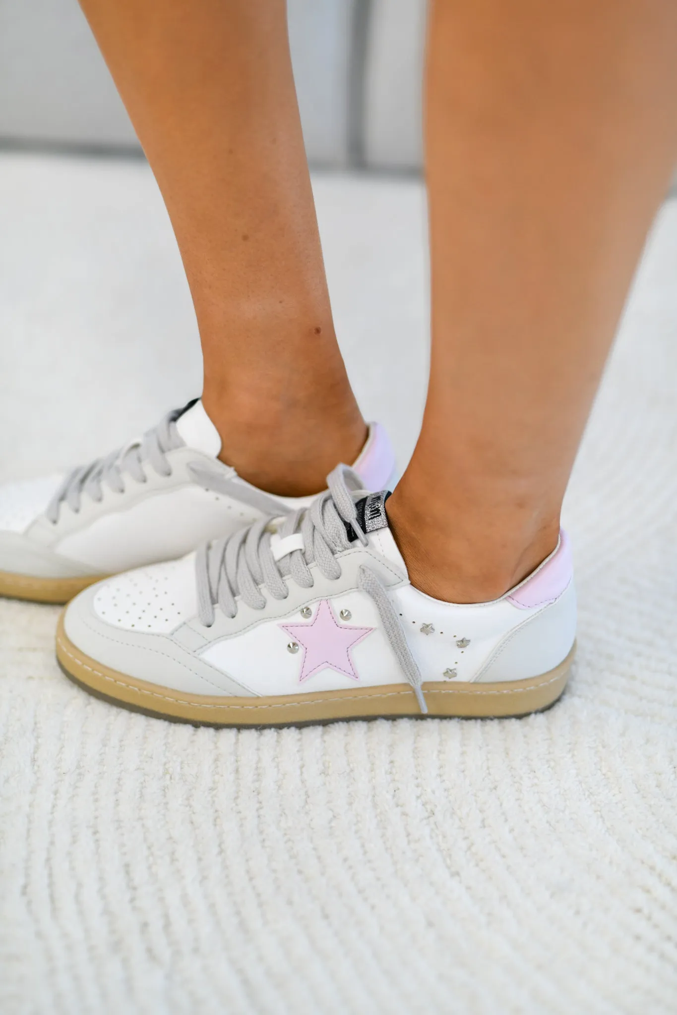 Avery Leather Suede Star Sneakers - White/Pink