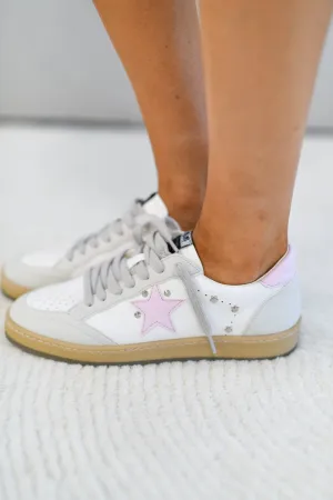 Avery Leather Suede Star Sneakers - White/Pink