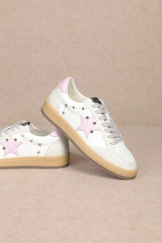 Avery Leather Suede Star Sneakers - White/Pink