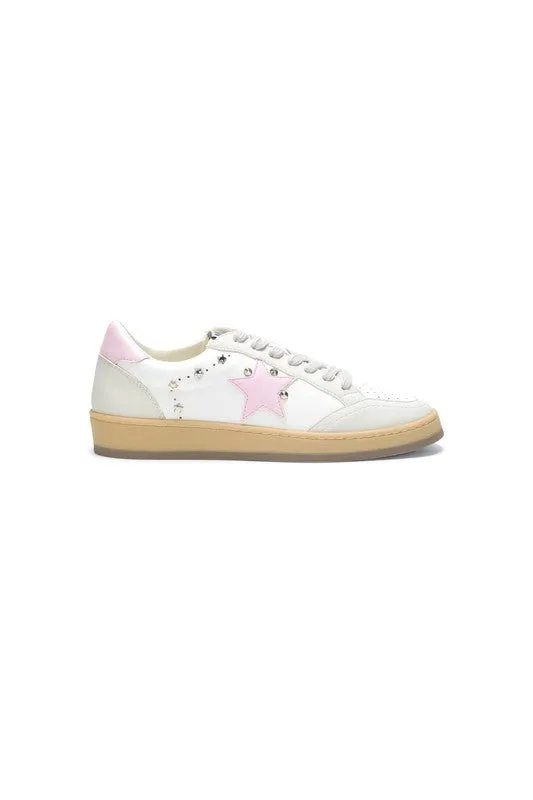 Avery Leather Suede Star Sneakers - White/Pink
