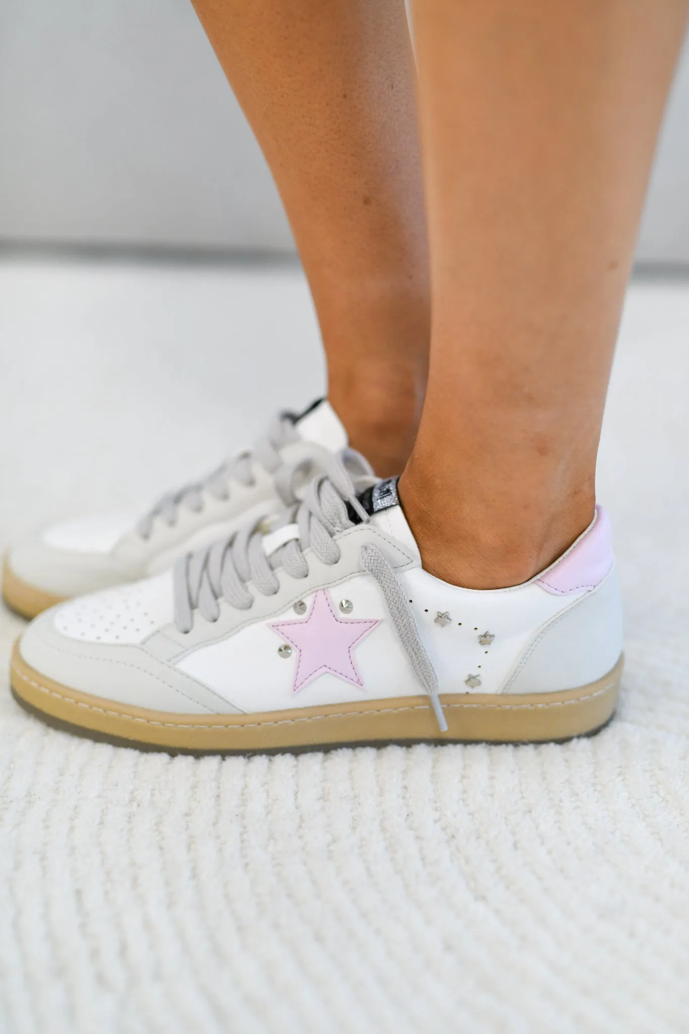 Avery Leather Suede Star Sneakers - White/Pink
