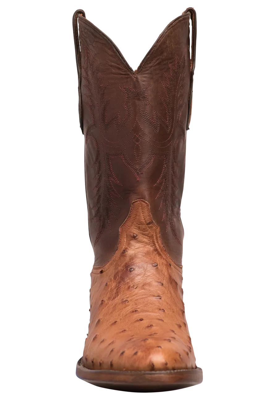 Black Jack Burnished Full Quill Ostrich Cowboy Boots - Cigar