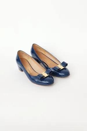 Blue Patent Leather Varabow Pump
