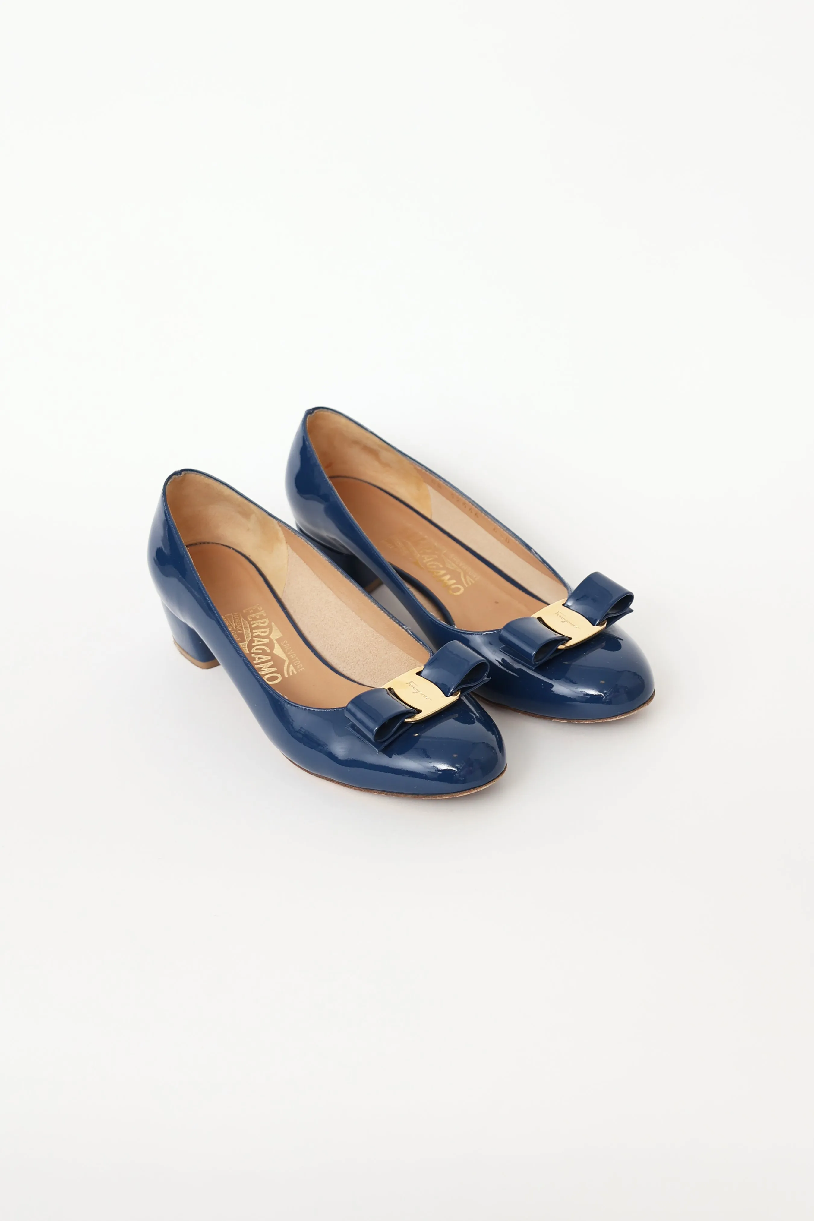 Blue Patent Leather Varabow Pump