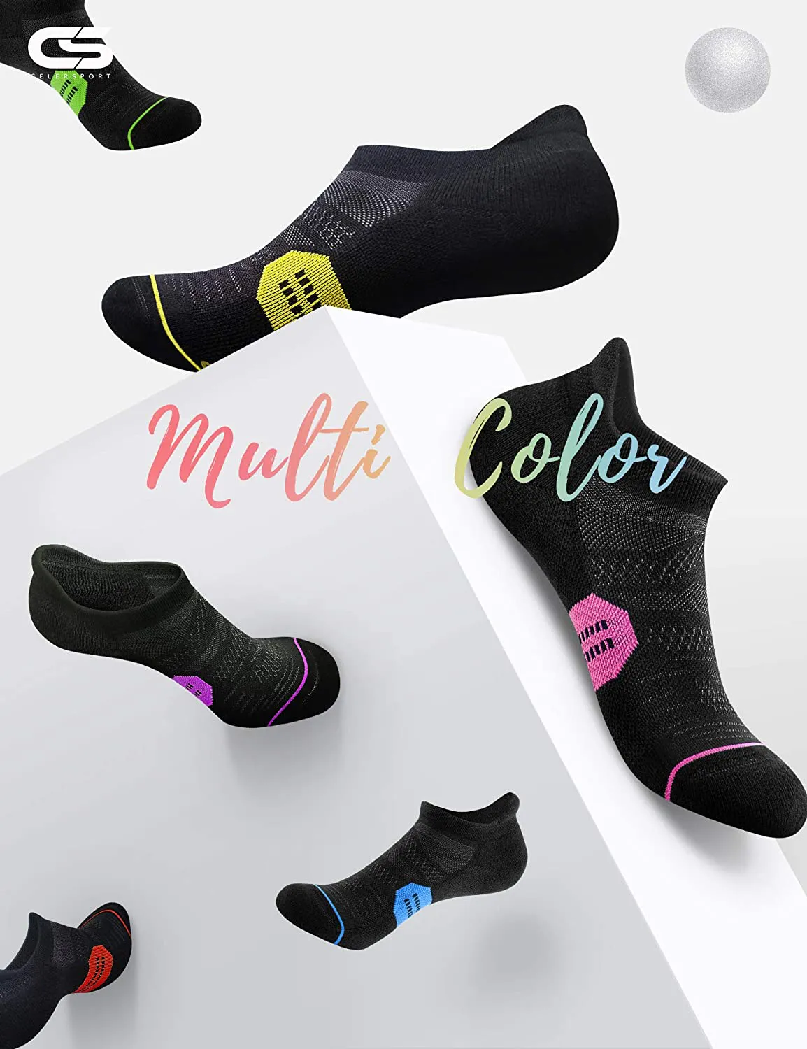 CelerSport 6 Pack Women's Ankle Running Socks Cushioned Low Cut Tab Athletic Socks