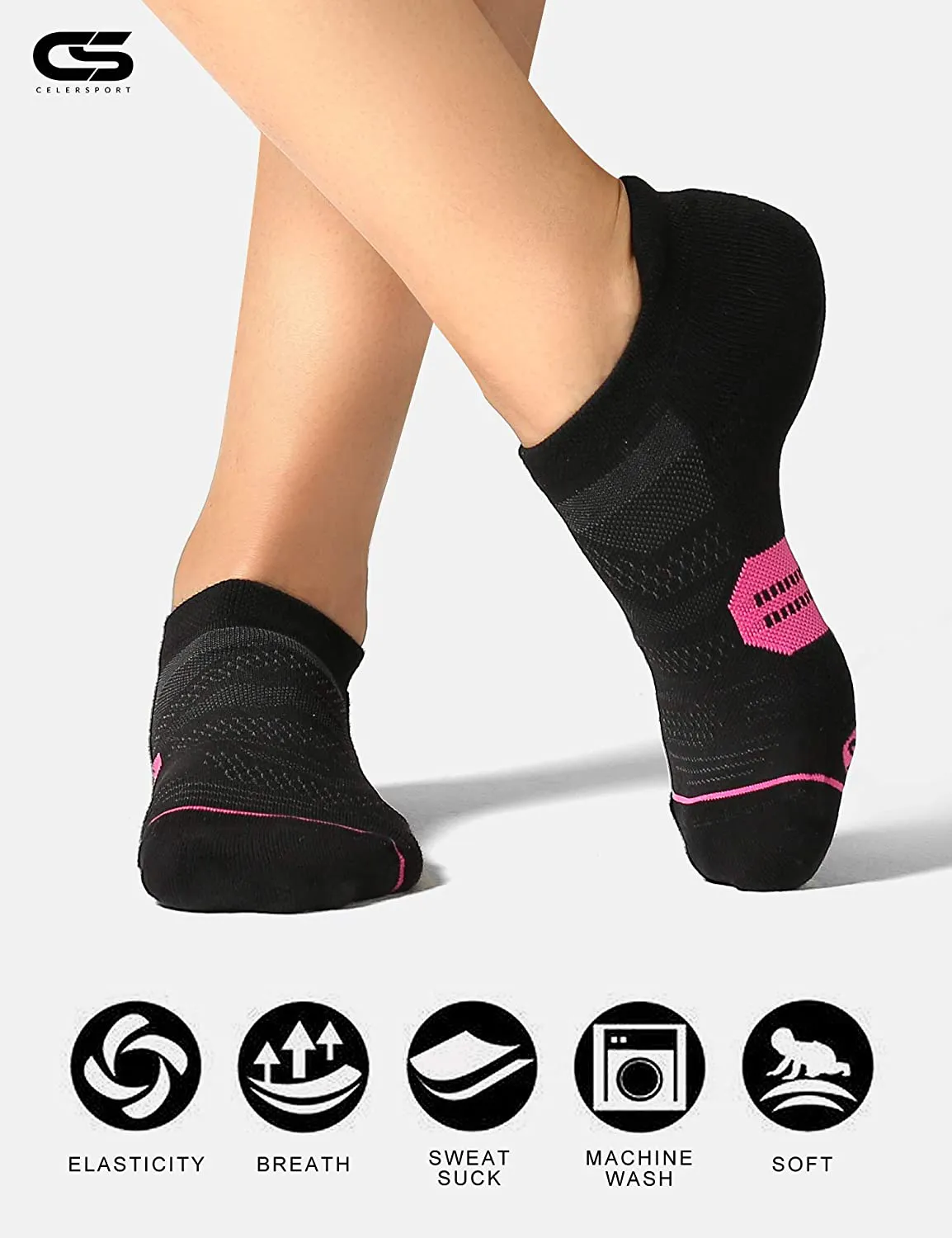 CelerSport 6 Pack Women's Ankle Running Socks Cushioned Low Cut Tab Athletic Socks