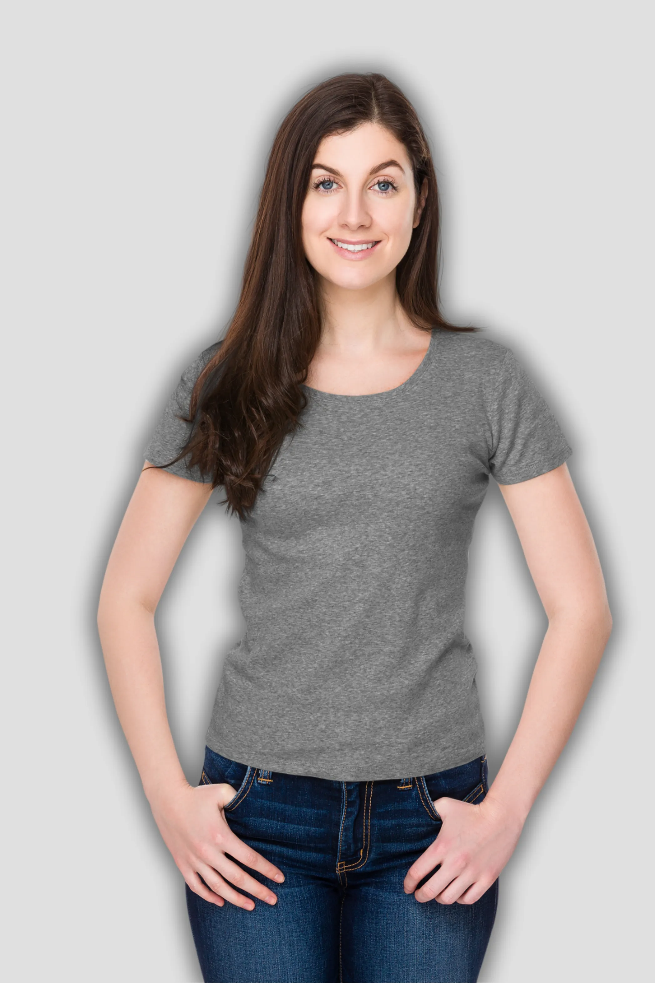 Charcoal Melange Scoop Neck T-shirt for women