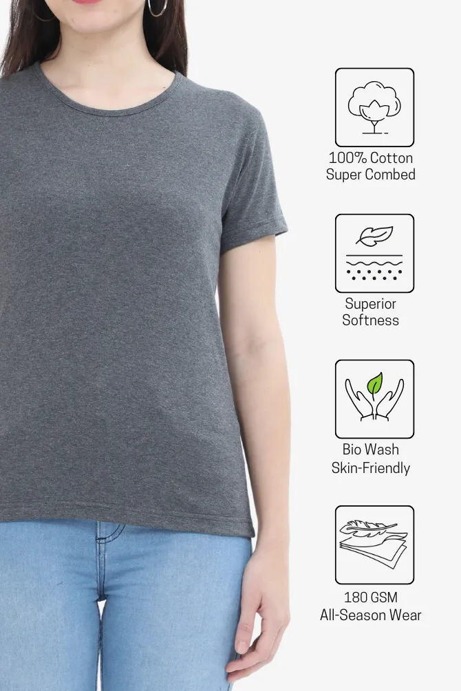 Charcoal Melange Scoop Neck T-shirt for women