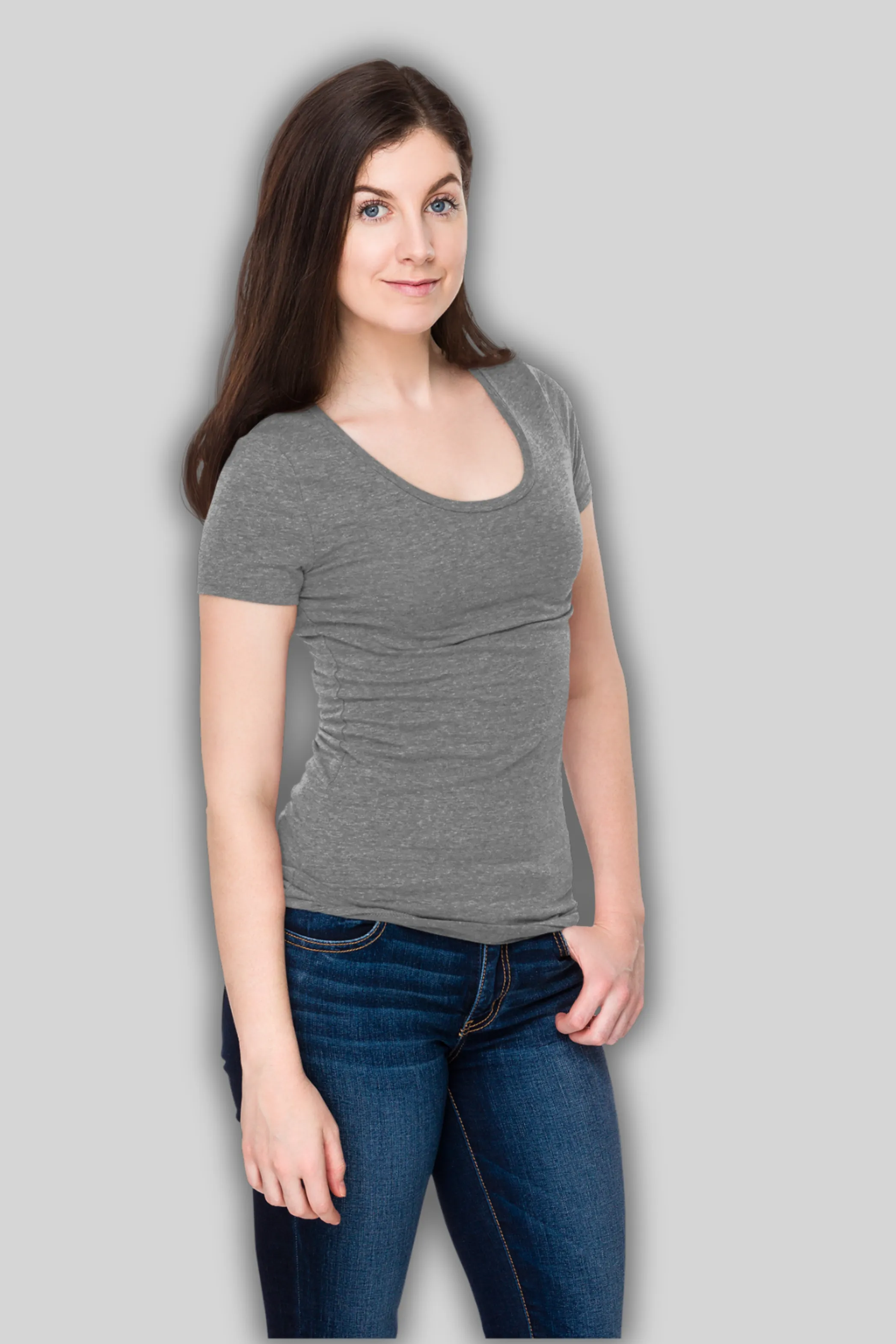 Charcoal Melange Scoop Neck T-shirt for women