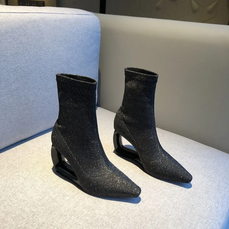 Chic Pointy Toe Elastic Ankle Boots - High Heel Elegance for Every Occasion