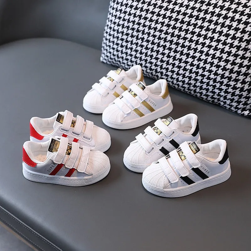 Children's Sneakers Kids Fashion Design White Non-slip Casual Shoes Hook Breathable Sneakers