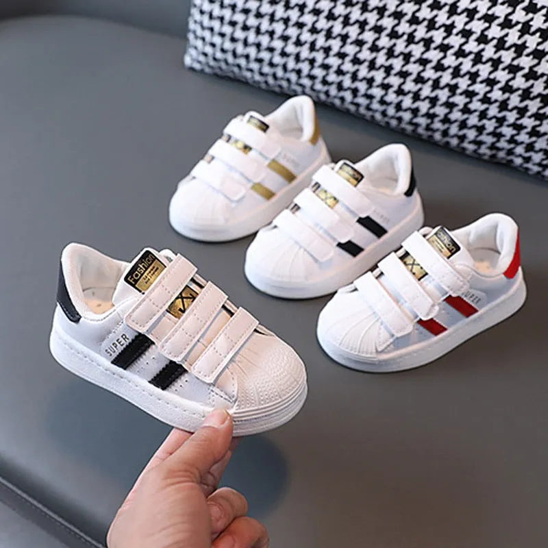 Children's Sneakers Kids Fashion Design White Non-slip Casual Shoes Hook Breathable Sneakers