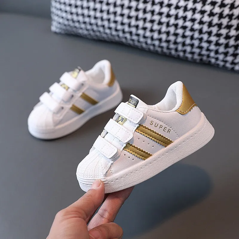 Children's Sneakers Kids Fashion Design White Non-slip Casual Shoes Hook Breathable Sneakers
