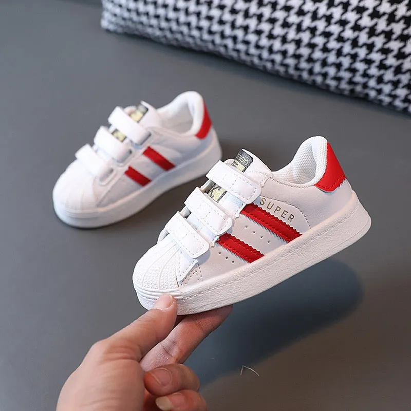 Children's Sneakers Kids Fashion Design White Non-slip Casual Shoes Hook Breathable Sneakers