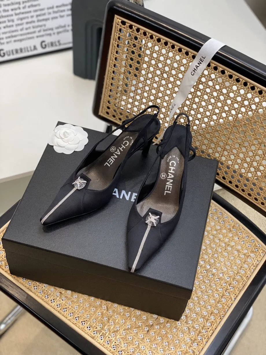 CHL Women's Pumps Heels Satin Black For Women 3in/7.6cm