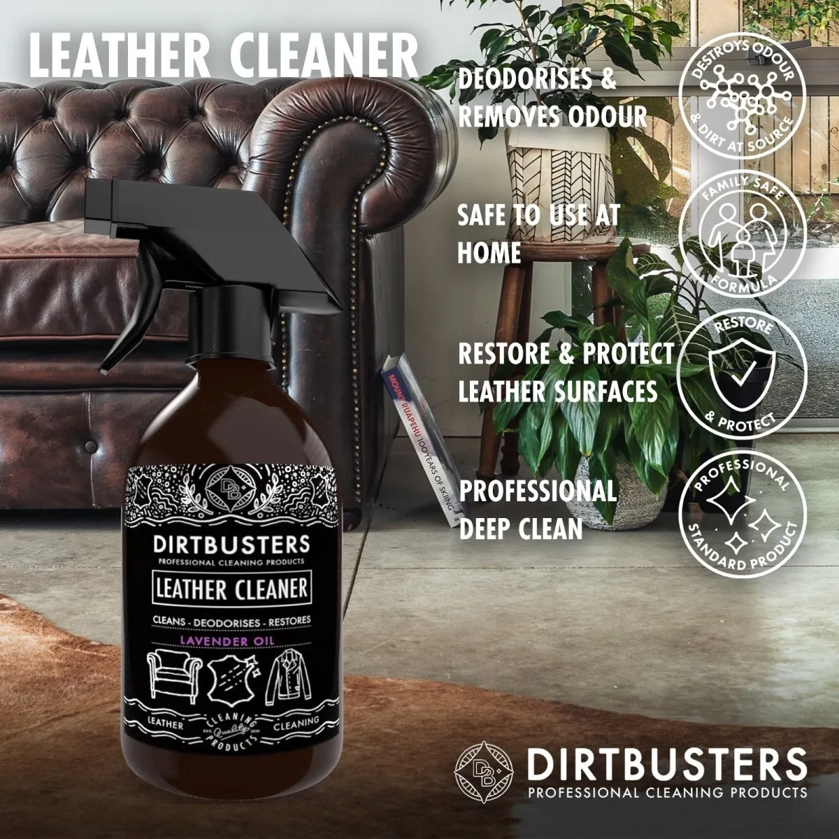 Dirtbusters Leather Cleaner 3-in-1 Clean, Deodorise & Restore, with Lavender Oil (500ml)