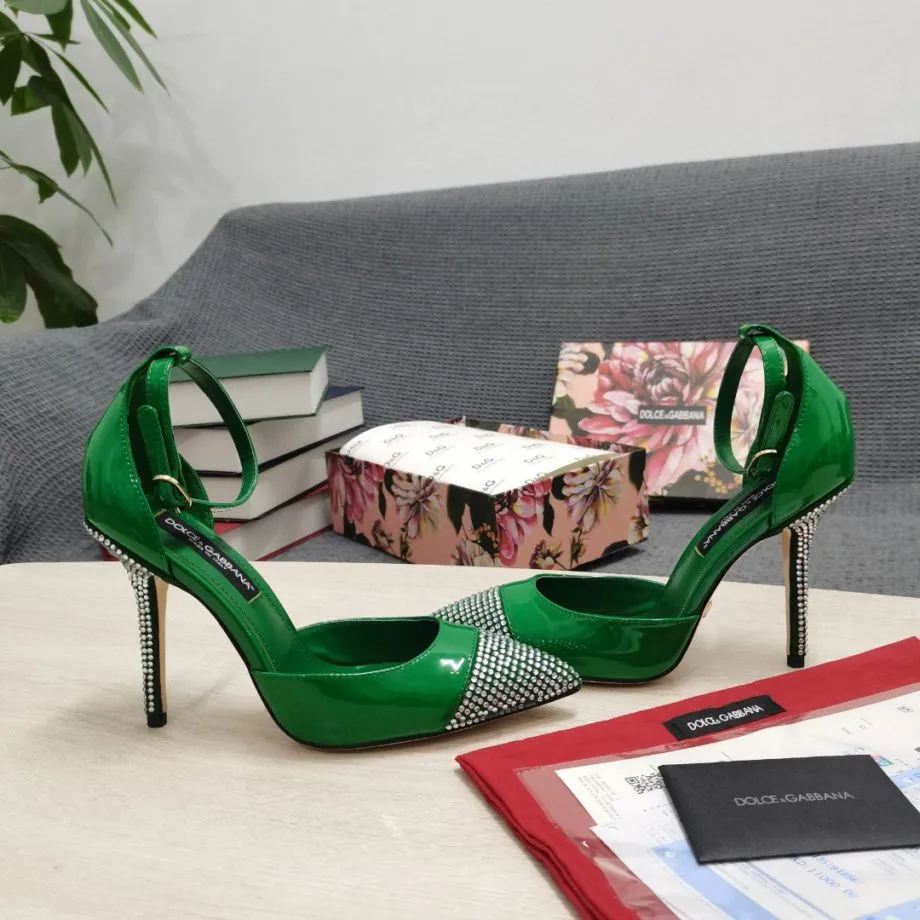 DolGa Patent Pumps With Fusible Rhinestones Green For Women DG Shoes