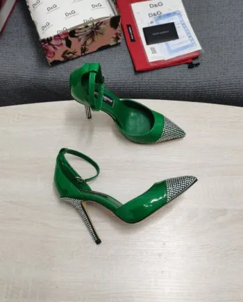 DolGa Patent Pumps With Fusible Rhinestones Green For Women DG Shoes