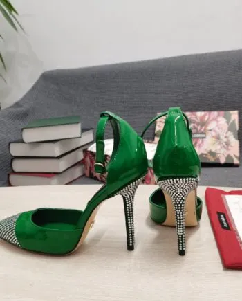 DolGa Patent Pumps With Fusible Rhinestones Green For Women DG Shoes